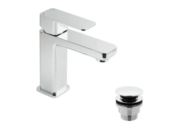 Vado Phase Mono Basin Mixer Smooth Bodied Single Lever Deck Mounted With Universal Waste And Honeycomb Flow Regulator Chrome detail view - Image 4
