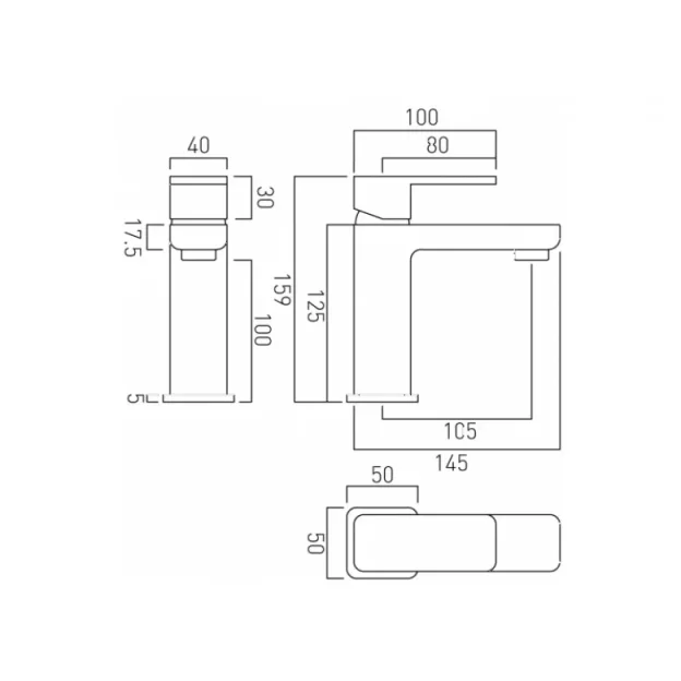 Vado Phase Mono Basin Mixer Smooth Bodied Single Lever Deck Mounted With Universal Waste And Honeycomb Flow Regulator Chrome technical drawing - Image 5