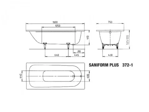 Kaldewei Saniform 372-1 Nth 1600x750 Bath technical drawing - Image 3