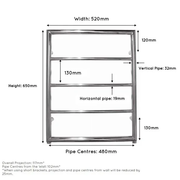 Jis Alfriston 650/520 650 X 520mm Radiator For Central Heating Polished Stainless Steel detail view - Image 3