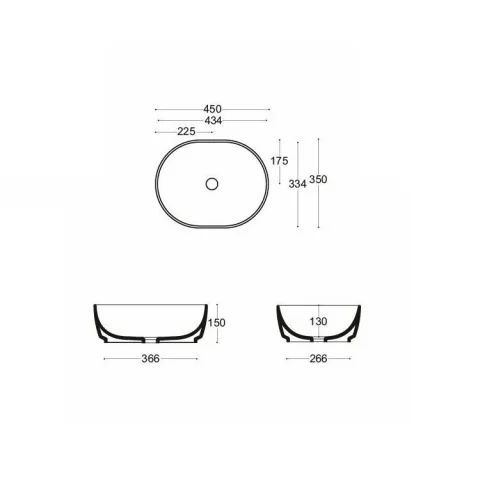 Crosswater Pearl Counter Basin 450 No Overflow White technical drawing - Image 5