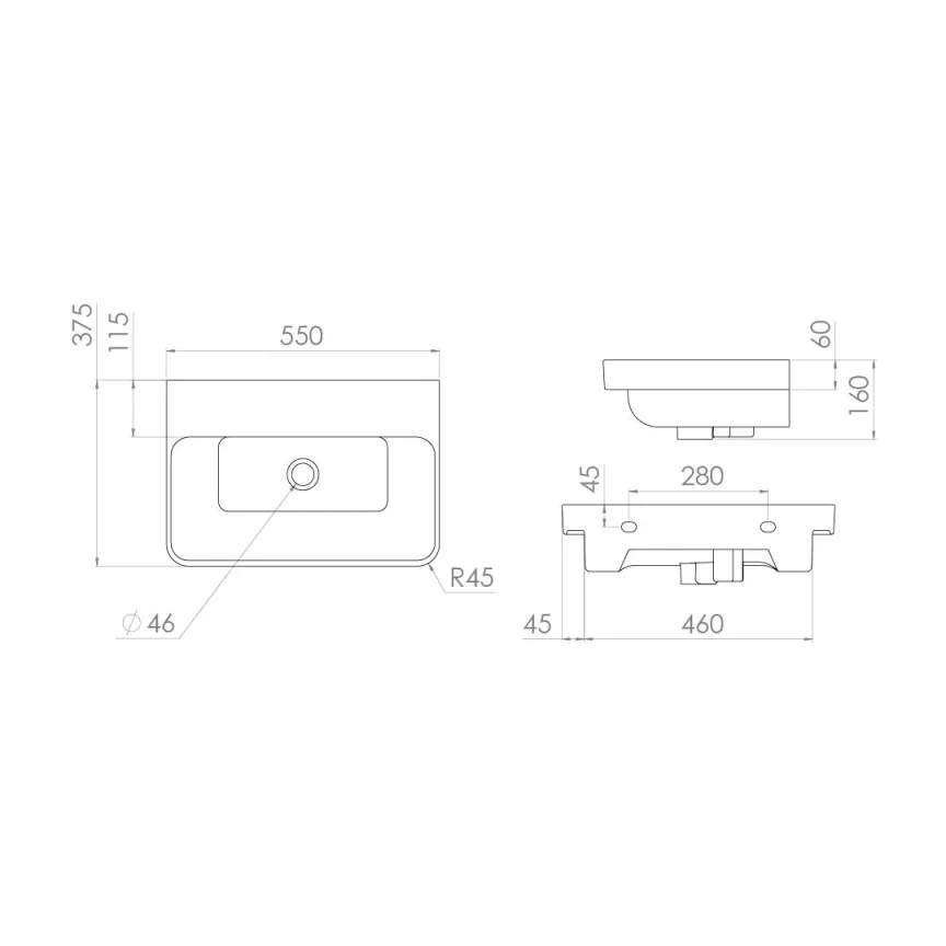 Saneux Hyde 55x37cm Washbasin 0th detail view - Image 4