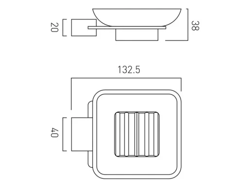 Vado Phase Frosted Glass Soap Dish And Holder Wall Mounted Chrome technical drawing - Image 2