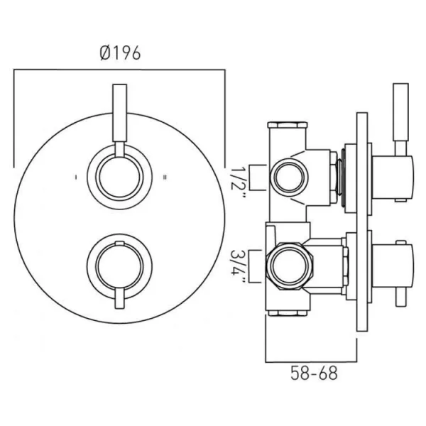 Vado Dx Origins 2 Outlet 2 Handle Concealed Thermostatic Valve Chrome detail view - Image 2