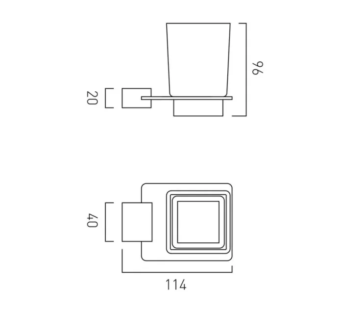 Vado Phase Frosted Glass Tumbler And Holder Wall Mounted Chrome technical drawing - Image 2