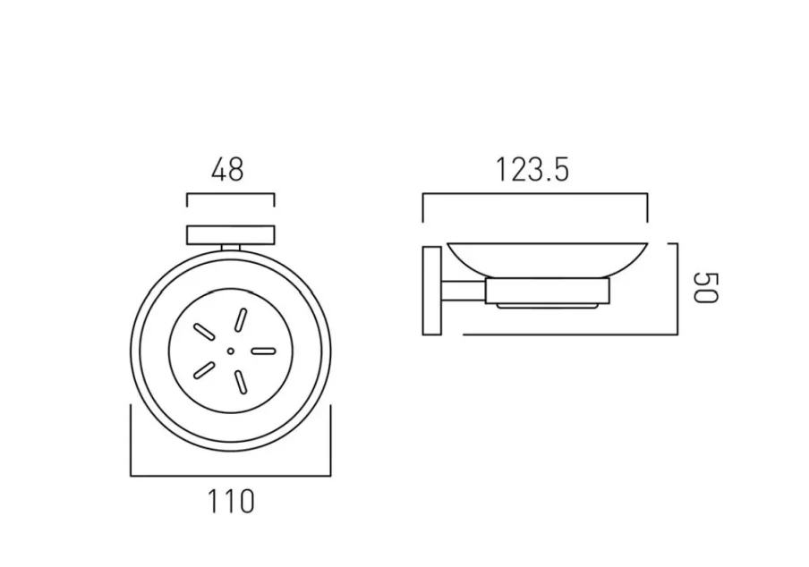 Vado Spa Frosted Glass Soap Dish And Holder Wall Mounted Chrome technical drawing - Image 2