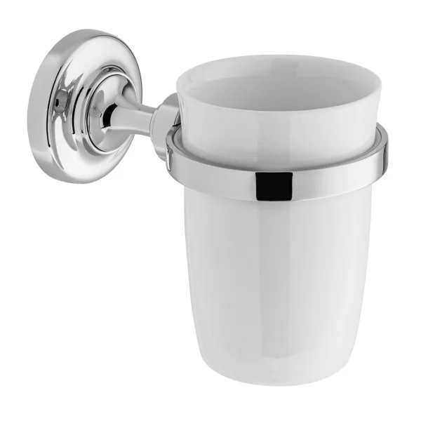 Booth & Co. Ceramic Tumbler And Holder Chrome & White