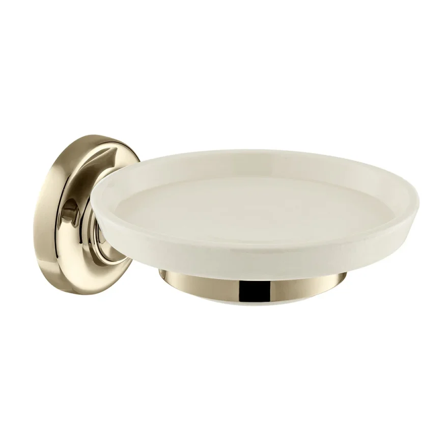 Booth & Co. Ceramic Soap Dish And Holder Bright Nickel & Crackled White product image - Image 1