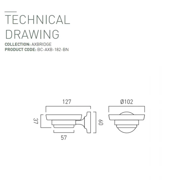 Booth & Co. Ceramic Soap Dish And Holder Bright Nickel & Crackled White technical drawing - Image 2