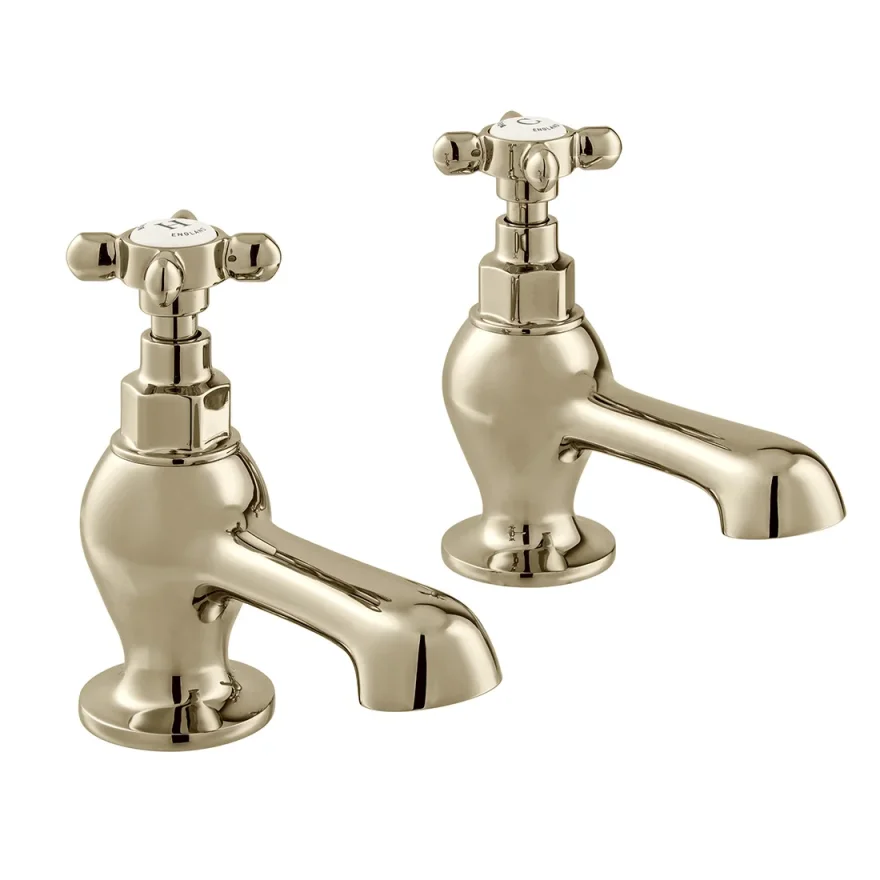 Booth & Co. Bath Pillar Taps Bright Nickel & Crackled White product image - Image 1