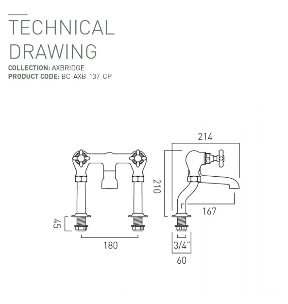 Booth & Co. Bath Filler Chrome & White technical drawing - Image 2