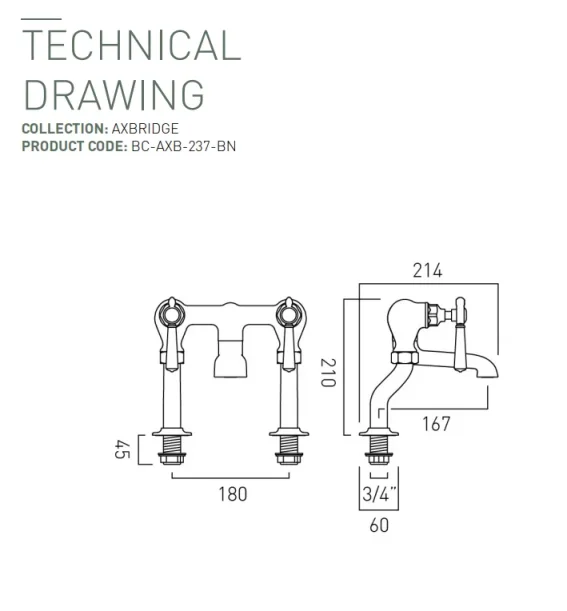 Booth & Co. Bath Filler Bright Nickel & Crackled White technical drawing - Image 2