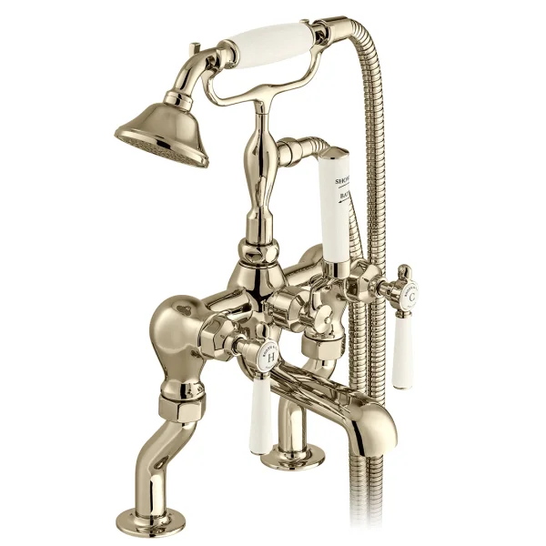 Booth & Co. Deck Mounted Bath Shower Mixer With Shower Kit Nickel & Crackled White