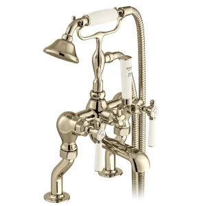Booth & Co. Deck Mounted Bath Shower Mixer With Shower Kit Nickel & Crackled White