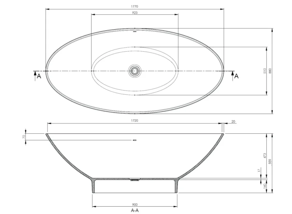 Bc Designs Tasse Bath 1770 X 880 (no Waste) Matt White detail view - Image 2