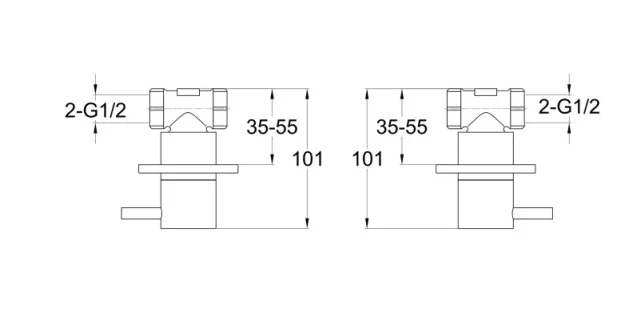 Just Taps Vos Wall Valves Brushed Brass technical drawing - Image 2