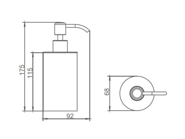 Just Taps Vos Soap Dispenser Countertop Matt Black technical drawing - Image 2
