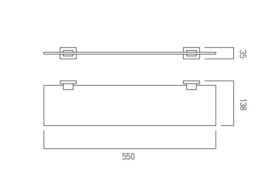 Vado Level Frosted Glass Shelf 530mm (21'') Chrome technical drawing - Image 2