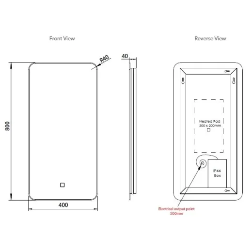 Hib Ambience 40 Mirror H80 X W40 X D4cm technical drawing - Image 2