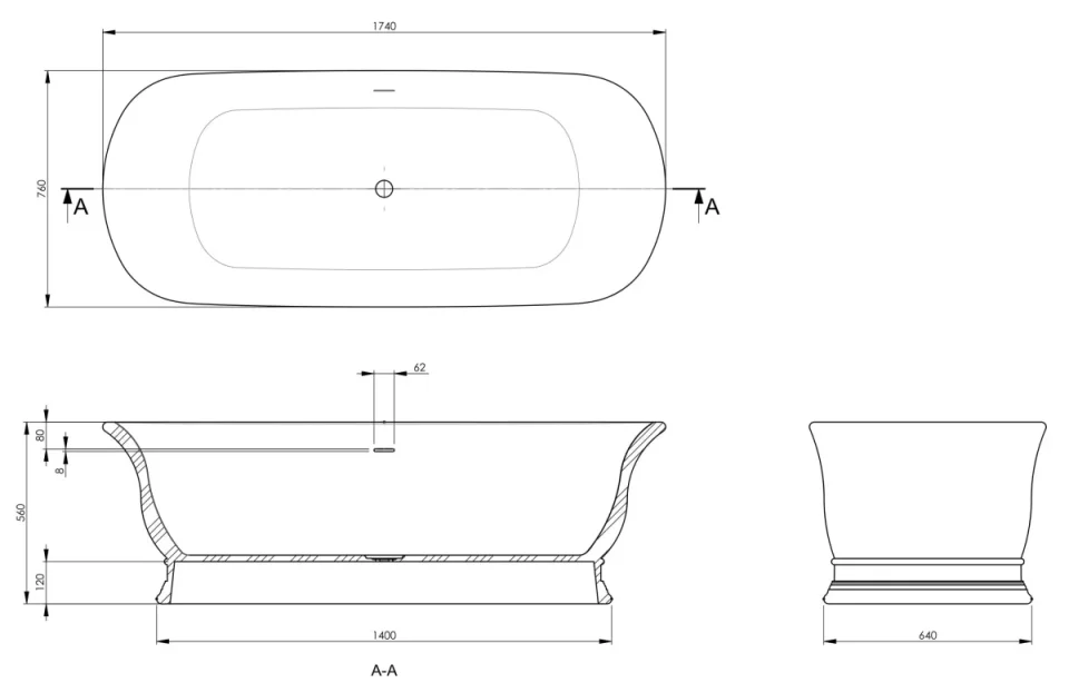 Bc Designs Aurelius Bath 1740 X 760 (no Waste) Satin Rose detail view - Image 2