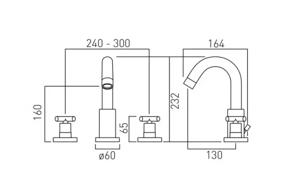 Vado Elements 3 Hole Basin Mixer Deck Mounted With Pop-up Waste And Honeycomb Flow Regulator Chrome technical drawing - Image 2