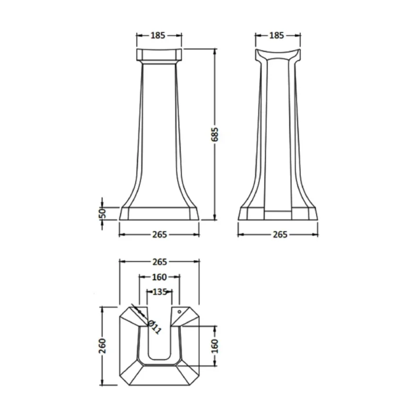 Bc Designs Victrion Pedestal (540mm Basin) White detail view - Image 4