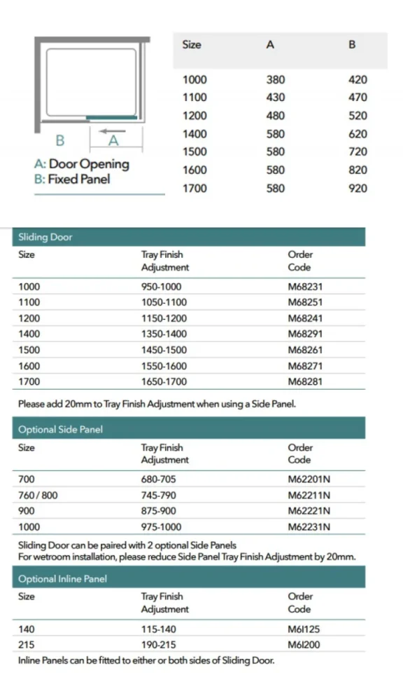 Merlyn 6 Series Sliding Door 1200mm technical drawing - Image 3