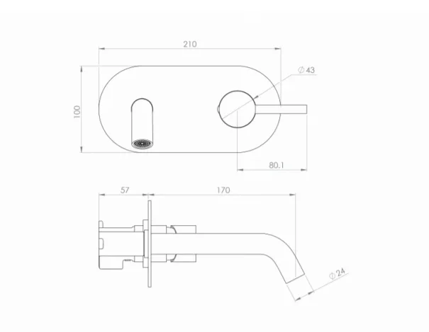 Saneux Cos Wall Mounted Basin Mixer - Chrome technical drawing - Image 2
