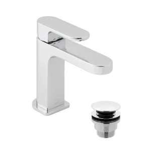 Vado Slim Life Mono Basin Mixer Smooth Bodied Single Lever Deck Mounted With Universal Waste Chrome