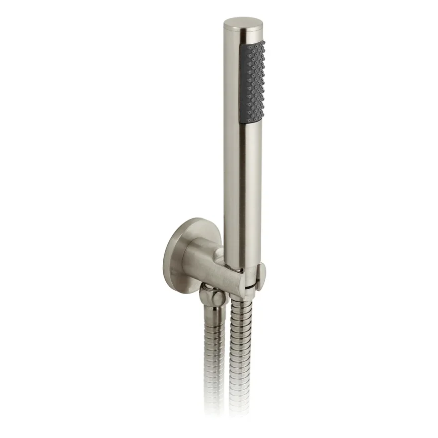 Vado Individual Round Single Function Mini Shower Kit With Integrated Outlet And Bracket Wall Mounted Brushed Nickel product image - Image 1