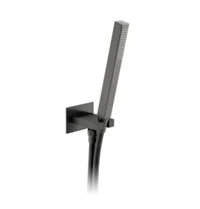 Vado Individual Square Single Function Mini Shower Kit With Integrated Outlet And Bracket Wall Mounted Brushed Black