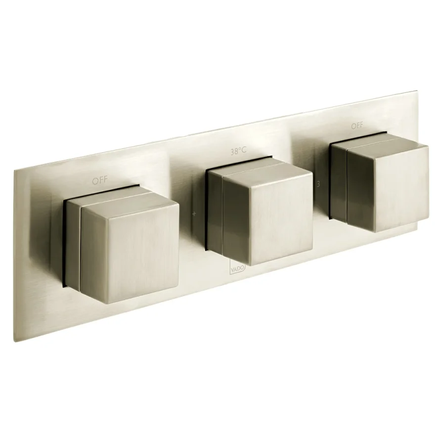 Vado Individual Tablet Notion Horizontal Concealed 3 Outlet, 3 Handle Thermostatic Valve With All-flow Function Brushed Nickel product image - Image 1