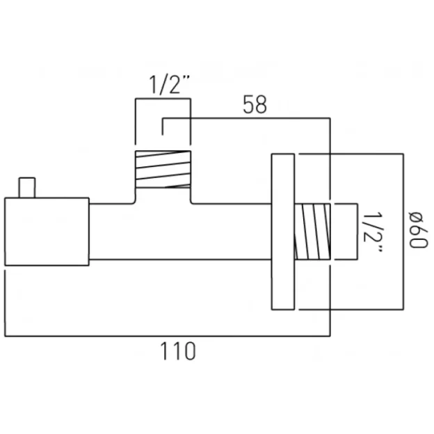Vado Axces Angle Valve Wall Mounted Quarter Turn 1/2" X 1/2" Including Integral Filter Chrome technical drawing - Image 3