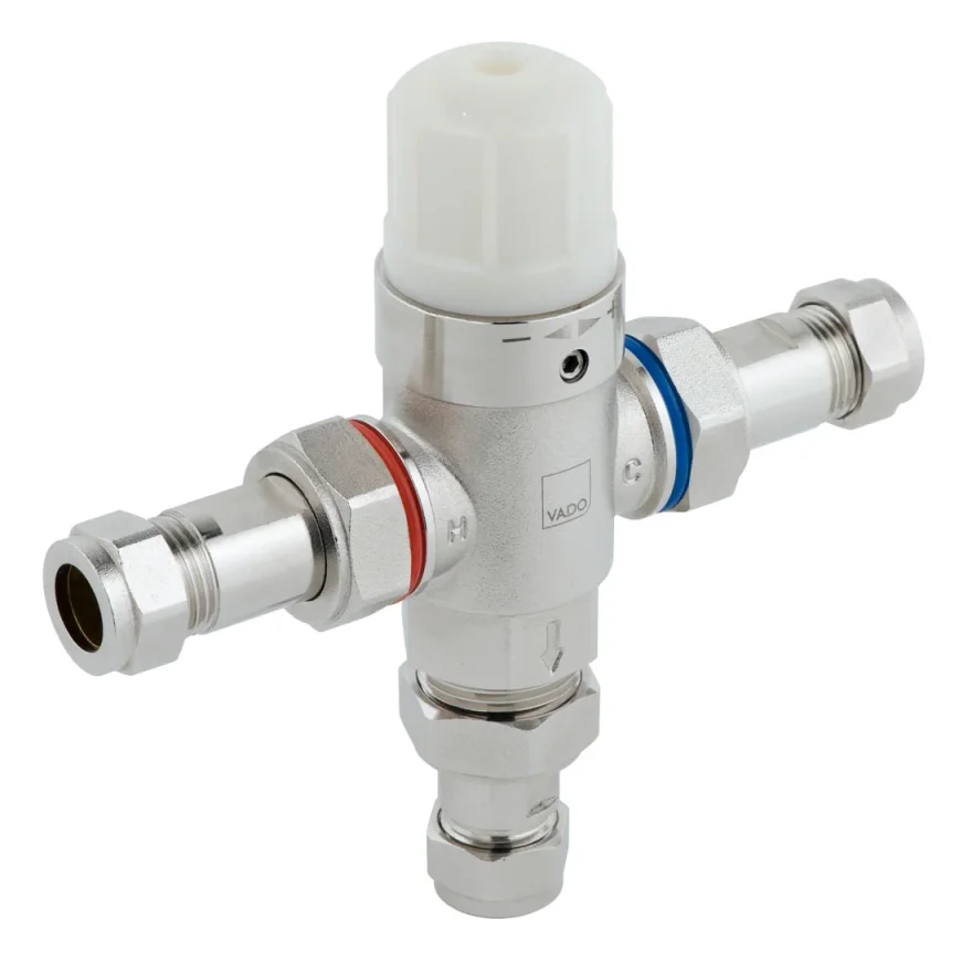 Vado Axces Protherm In-line Thermostatic Valve Tmv3 Approved Supplied With 15mm And 22mm Fittings Chrome product image - Image 1