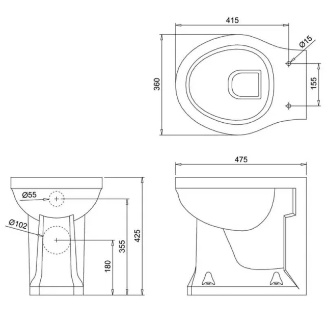Burlingtonrimless Back To Wall Pan technical drawing - Image 2