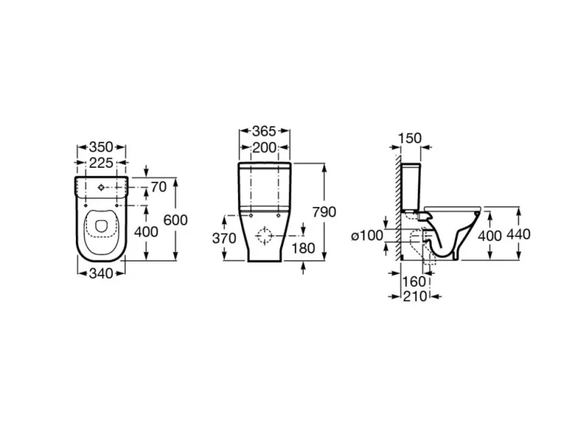 Roca The Gap Close Coupled Rimless Wc Pan - Back To Wall - Cut Out Included technical drawing - Image 3