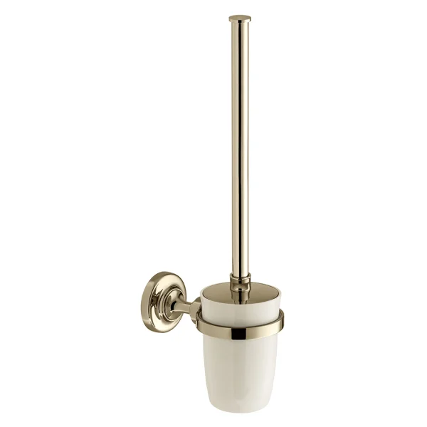 Booth & Co. Toilet Brush And Ceramic Holder Nickel & Crackled White