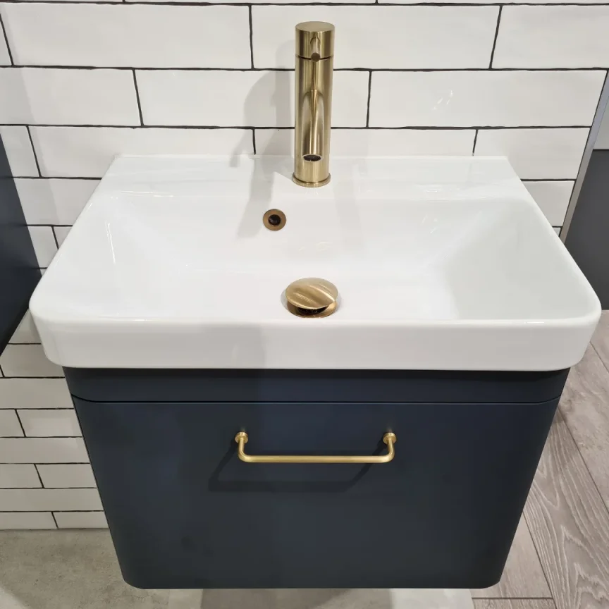 Saneux Hyde 55cm 1 Drawer Wall Mounted Unit - Matte Fiord detail view - Image 5