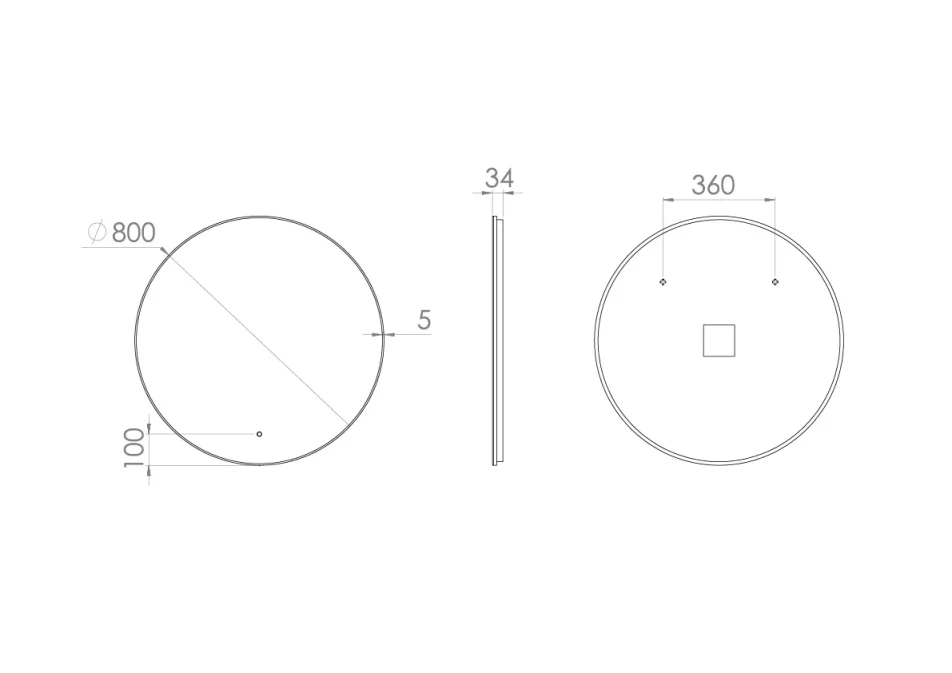 Saneux Oska 80cm Electric Mirror V2 technical drawing - Image 2