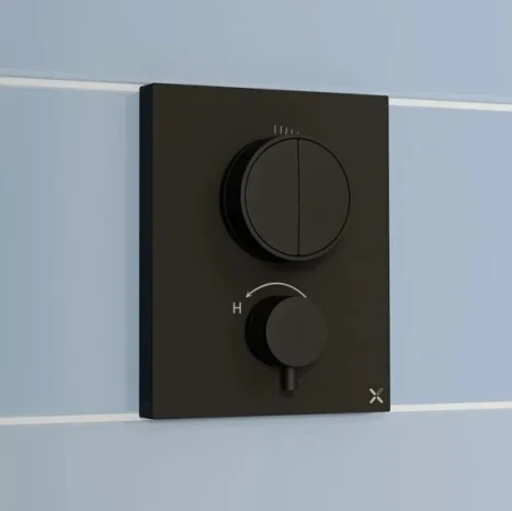 Crosswater Crossbox Push Mpro 2 Outlet Trim & Levers Matt Black detail view - Image 2