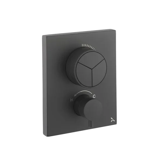 Crosswater Crossbox Push Mpro 3 Outlet Trim & Levers Matt Black product image - Image 1