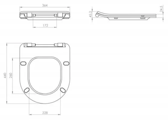 Saneux Uni Slim-line Soft Close Seat & Cover (for 66076) technical drawing - Image 2