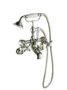 Just Taps Grosvenor Cross Wall Mounted Bath Shower Mixer With Kit Nickel