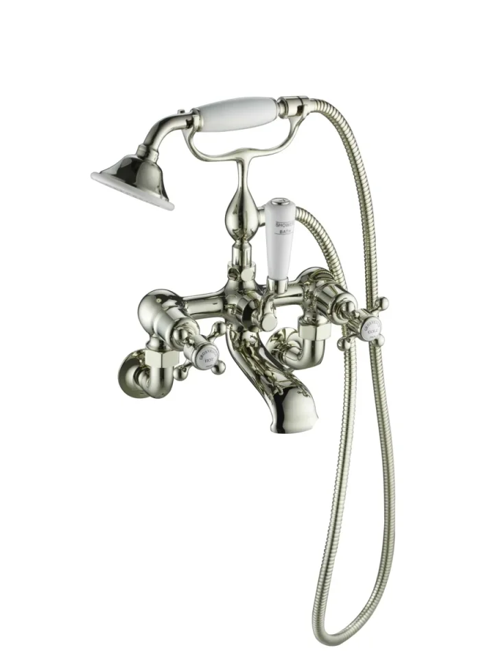 Just Taps Grosvenor Cross Wall Mounted Bath Shower Mixer With Kit Nickel product image - Image 1