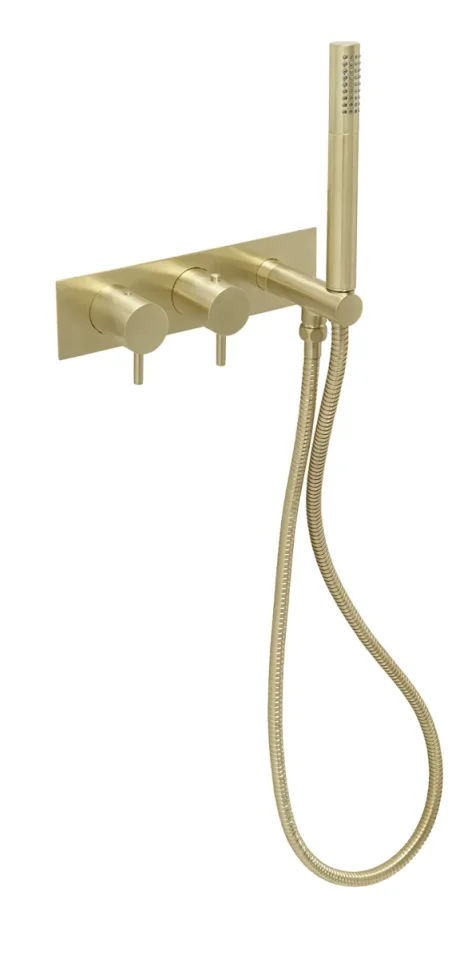 Just Taps Vos Thermostatic Concealed 2 Outlet Shower Valve With Attached Handset Brushed Brass product image - Image 1