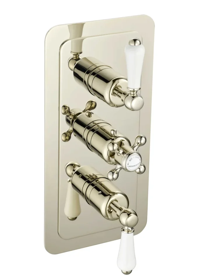 Just Taps Grosvenor Lever Thermo Concealed 3 Outlet Shower Valve- Vertical Nickel product image - Image 1