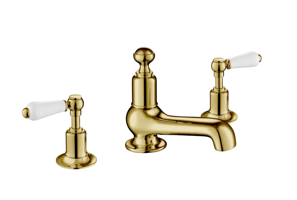 Just Taps Grosvenor Lever Three Hole Deck Mounted Basin Mixer Light Gold product image - Image 1