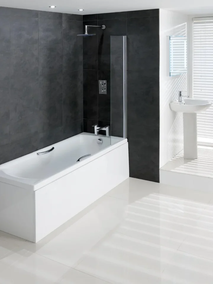 Eastbrook Bathguard 300 X 1400mm 6mm Clear Glass Chrome Profiles product image - Image 1