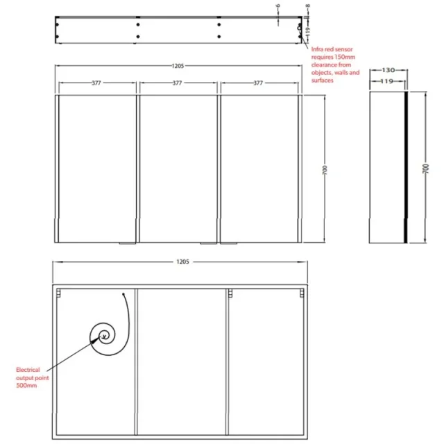 Hib Xenon 120 Cabinet W120.5 X H70 X D13cm technical drawing - Image 2