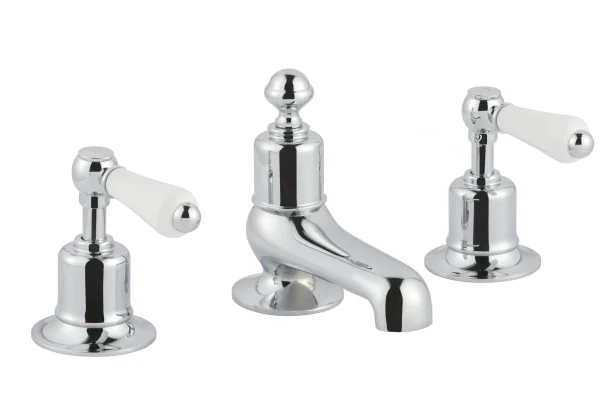 Just Taps Grosvenor Lever Three Hole Deck Mounted Basin Mixer Chrome